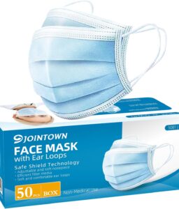 Jointown Disposable Face Mask - 3 Ply Filter Protection Face Masks, 50 Pack Blue